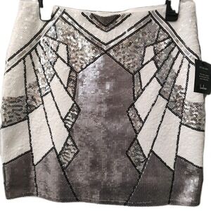 Lulu's White, Silver & Black Sequin Mini Skirt